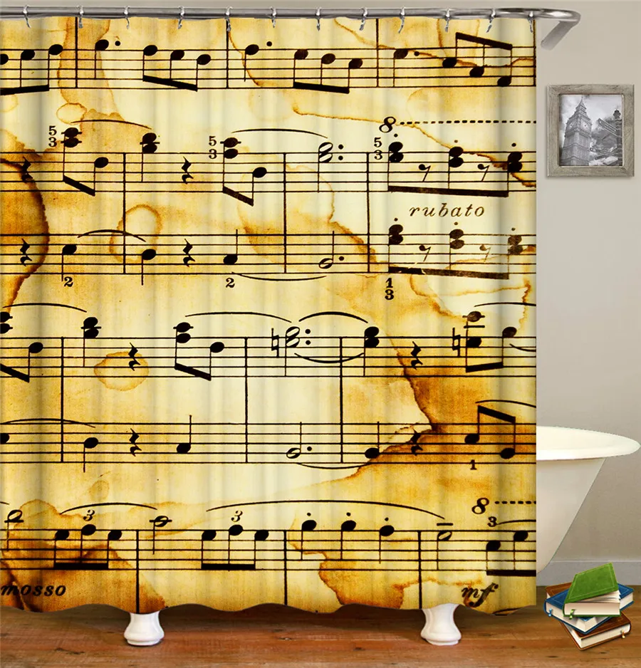 Занавеска для душа из полиэстера водостойкая с принтом музыкальный рок | Дом и