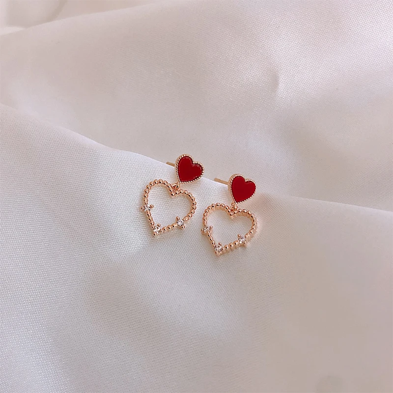 

YAOLOGE 2021 New For Women Gold Color Heart Drop Earrings Rhinestone Alloy Earrings Accessories Fashion Jewelry Gift Oorbellen