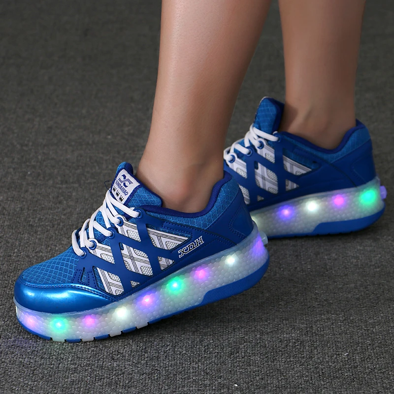Two Wheels Luminous Sneakers Led Light Roller Skate Shoes for Children Kids Shoes Boys Girls Shoes Light Up Unisex Red Blue