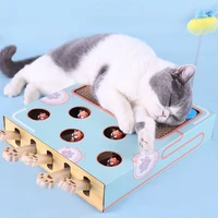 funny cat toy chase hunt mouse cat game box 3 in 1 scratcher corrugated paper turntable multi holes grind claw cat training toys