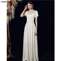 kaunissina simple bridal dress white v neck short sleeve long wedding gowns for bride a line boho beach wedding dresses robe