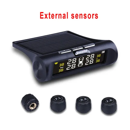 TY02-W Vtopek Car TPMS 4 Tyres Car Tire Pressure Monitoring System Wireless Auto Alarm USB or Solar Charging HD Digital LCD Display - Type: TY02-W