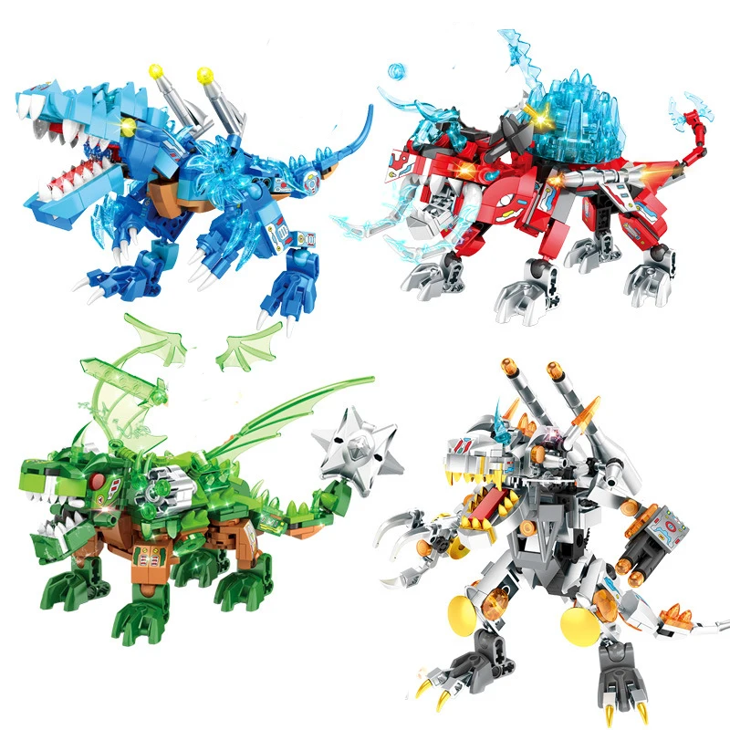 

4 Types My Worlds Dinosaur Pterosaur Building Blocks Knights Hero Combine Bricks Toys For Children Gift