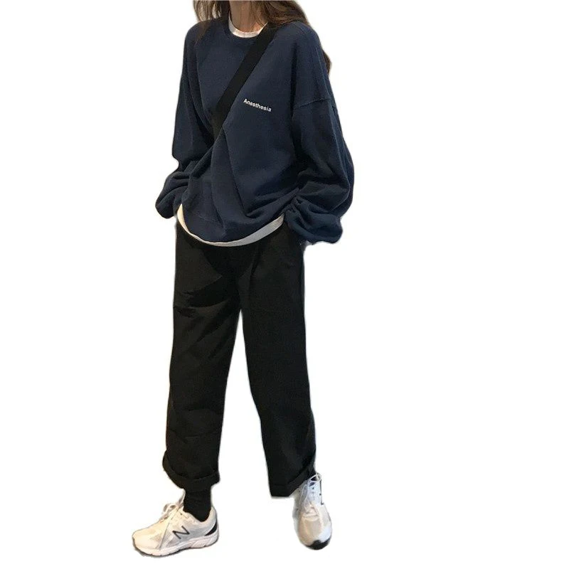 

Без головного убора, толстовки для женщин Осенняя детская одежда с буквенным принтом, свободные тонкие в Корейском стиле модная женская обу...