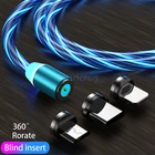 3 в 1 Магнитный зарядный провод кабель с разъемом Micro USB Type-C кабель для Мобильный телефон Samsung Xiaomi Poco Huawei течет светлый Быстрый провод зарядного устройства