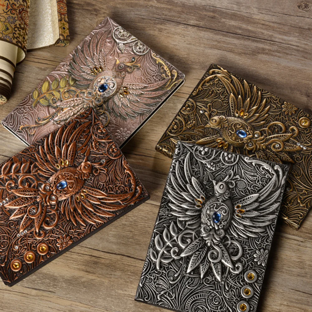 

1PC Retro Notebook Phoenix Embossed PU Cover Handcraft Diary Journal Writing Pads Scetch Book Home Travel School Hardcover Gift