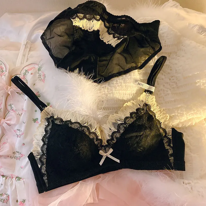 

French Sexy Bra And Panty Set Lace Underwear Women Girls Black Bralette Luxury Floral Lingerie Femme Bra Lace Panties Push Up