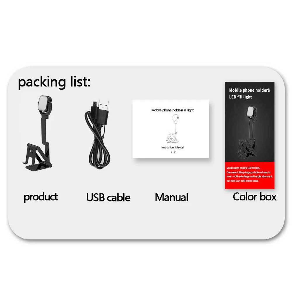 

Folding Phone Holder 5W Photograph Dimming Filling Lamp Stand Anti-Slip Emergency Lighting Bracket For Photography Video