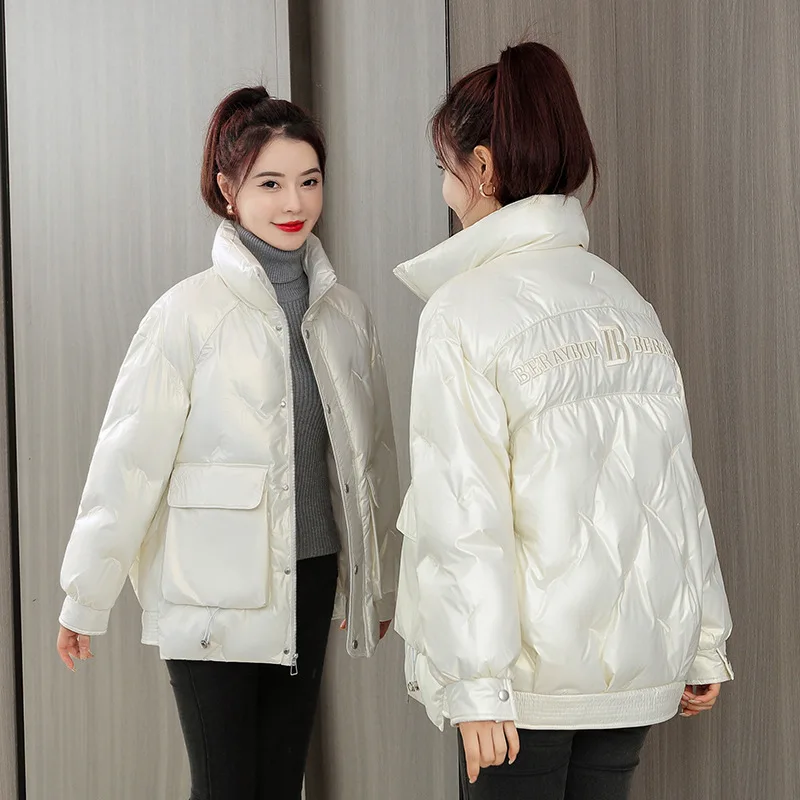 Coat Women Winter Embroidered Down Cotton Jacket Ladies Short 2021 New Style Korean Waist Cotton-padded Bread