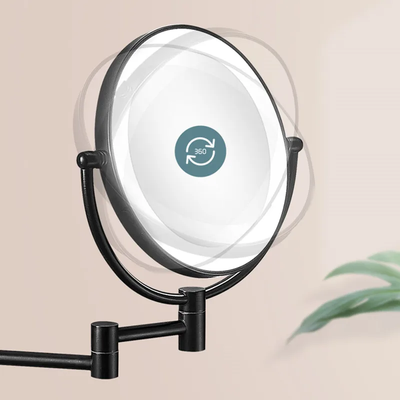 

Makeup Mirrors Black Brass LED Extending Folding Wall Mounted Double Side LED Light Mirror 3x 5X 10X Magnification Bath Mirrors