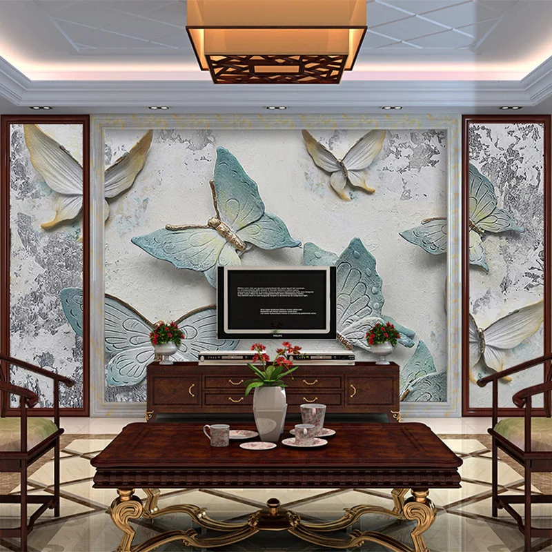 Настенная бумага на заказ современный рельефный 3D фон с бабочками настенная для