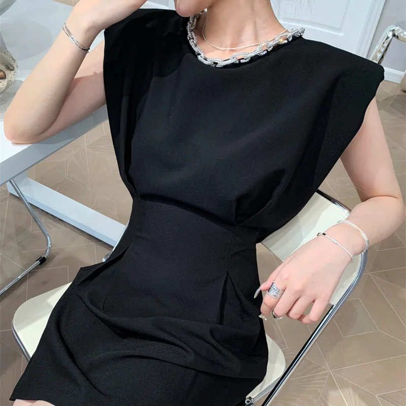 

DEAT round neck sleeveless pullover high waist slim sexy mini length dress black fashion tide female vestido WR11901L