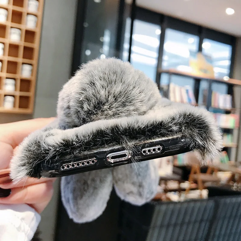 Плюшевый чехол для iPhone 11 12 Pro Max XS XR X с длинными кроличьими ушками пушистый меховой