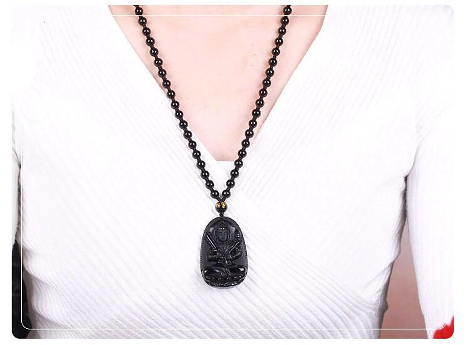 LETSFUN Изящные Ювелирные изделия натуральный обсидиан авалокитествара Будда