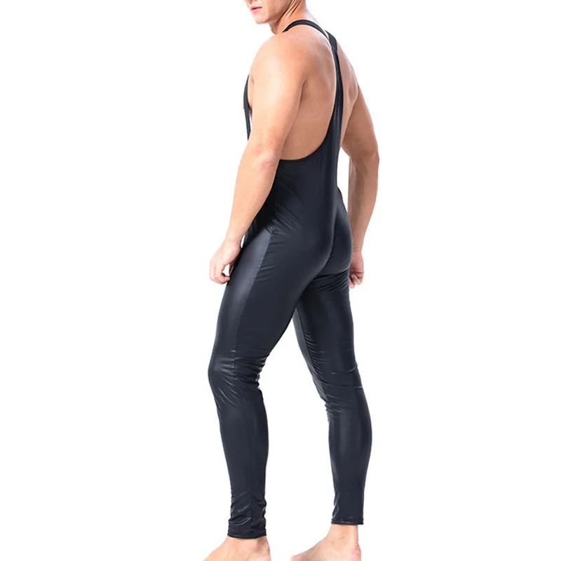 Боди для геев Комбинезоны из искусственной кожи на молнии мужские комбинезоны