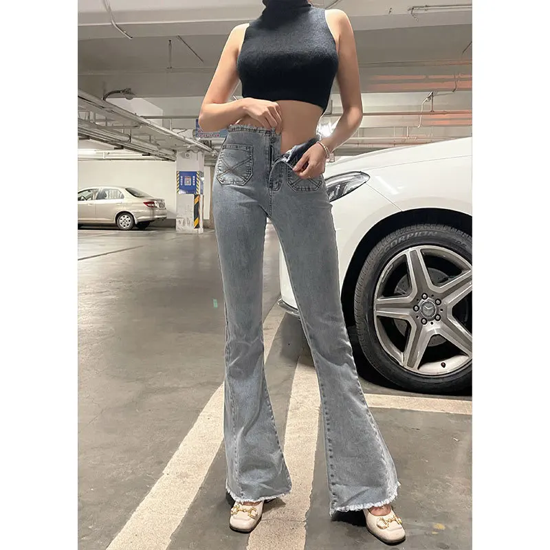 

Flare Jeans Pants Women's Y2k High Waist Micro Flared Denim Trousers Stretch Slim Pockets Elastic Fashion New Vintage Streetwear