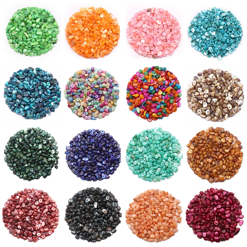 

Irregular Stone Chips Beads Bulk - Hole Drilled Blue Shell Chips, Crystal Tumbled Chips Stone Healing Crushed Rock Beads for DIY
