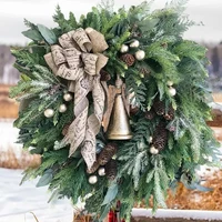 new farmhouse christmas wreath with ring bell holiday wreath front door hanging ornament christmas decoration