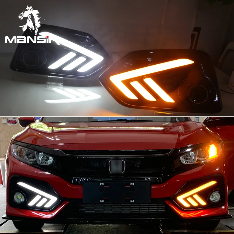 

12V Светодиодный дневной светильник Дневной светильник ABS дневные ходовые огни для Honda Civic хэтчбек 2016-2020 Автоповорот желтый сигнал реле перед...