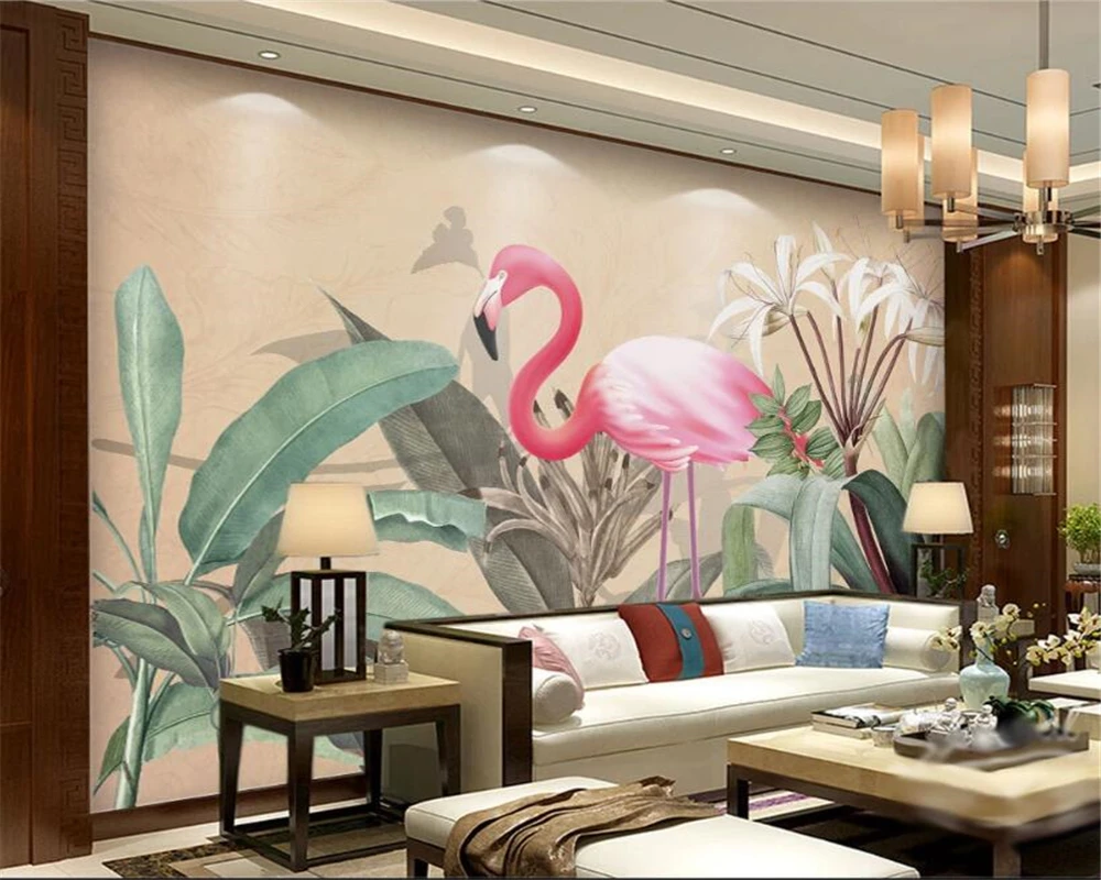 

Beibehang Mural wallpaper European creative flamingo TV background wall living room bedroom decorative painting 3d wallpaper