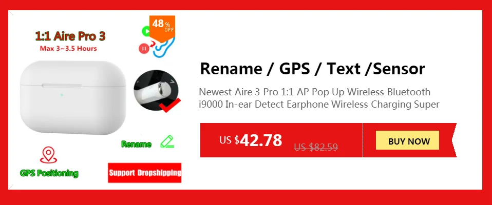 Новейший Aire 3 Pro 1:1 AP Pop Up беспроводной Bluetooth i9000 наушники-вкладыши для обнаружения беспроводной зарядки супер бас наушники PK i100000