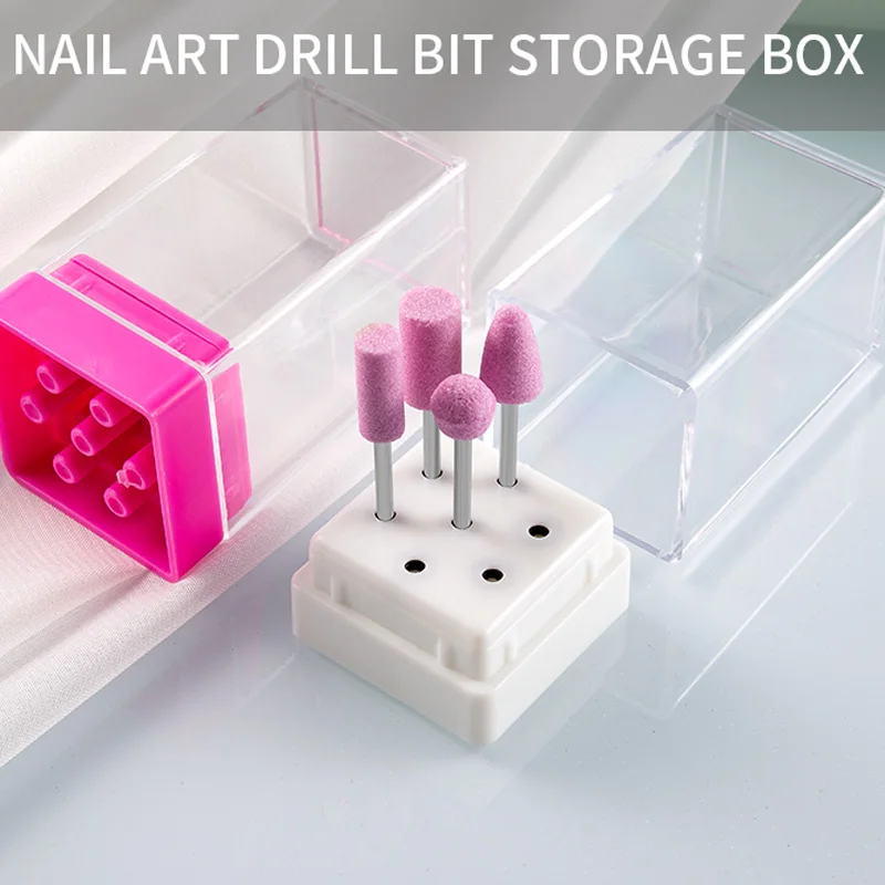 Стояк для хранения сверл для маникюра с 7 ячейками, пустой, для акриловых сверл, синего цвета.