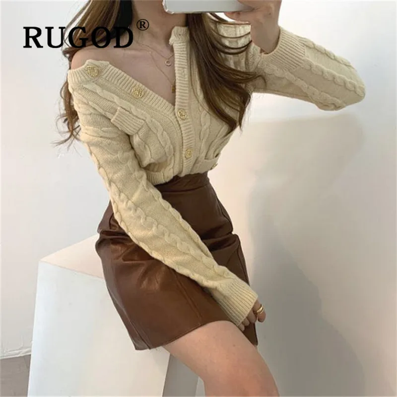 RUGOD Metal Button Cardigan Twist Pattern Sweater Womens Sweaters 2019 Winter Tops For Women Knitwear Fashion Kpop Clothes |