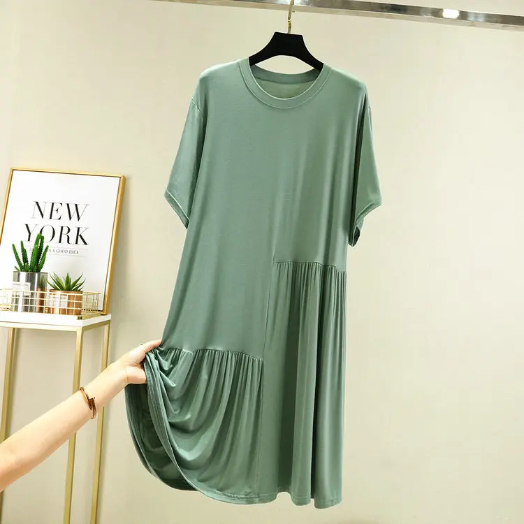 

New Sweet Cake Dress Modal Cotton Sleepwear Women Loose Short Sleeve Summer Nightdress Fat MM Outside Wear Lady Nightgowns
