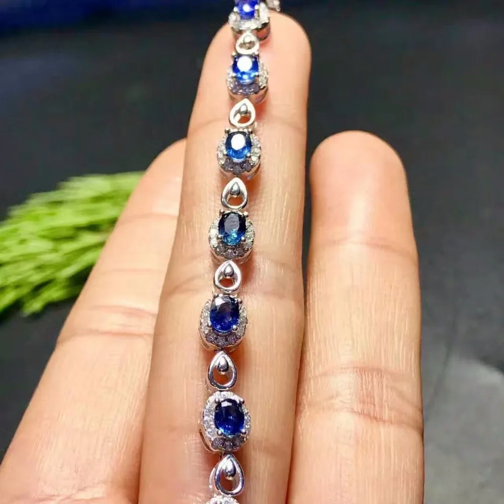 Роскошный женский браслет 16 шт. натуральный васильковый синий сапфир серебряный
