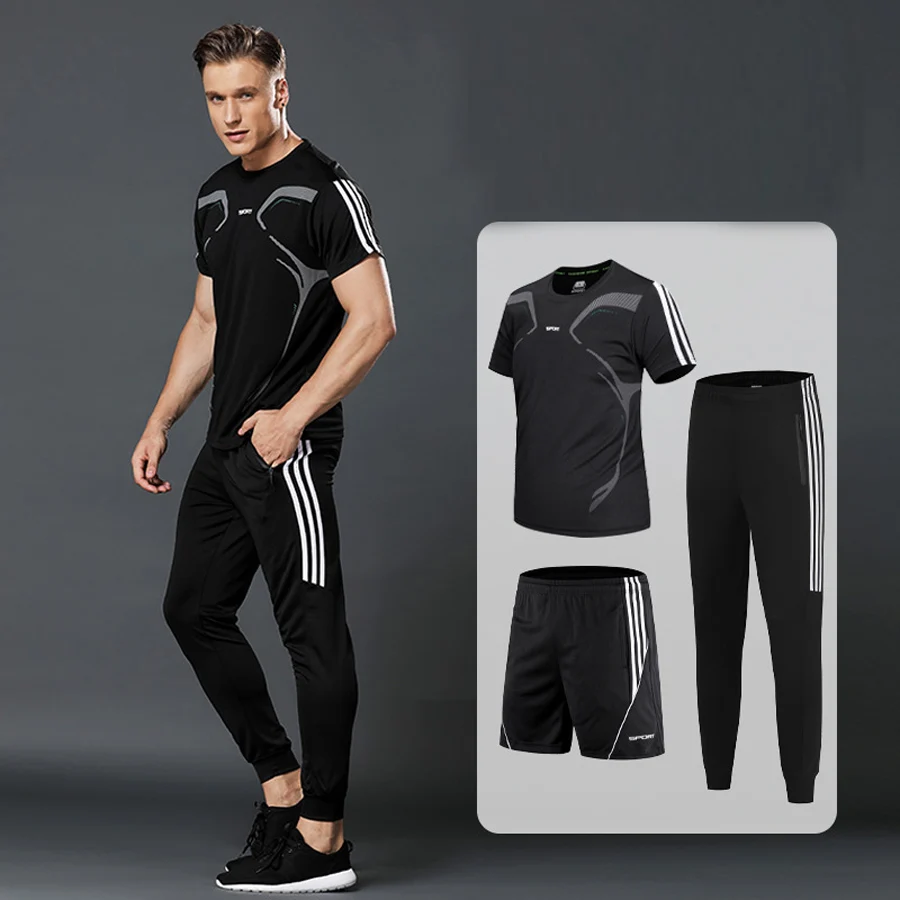Мужской спортивный костюм для бега и комплект короткая футболка брюки
