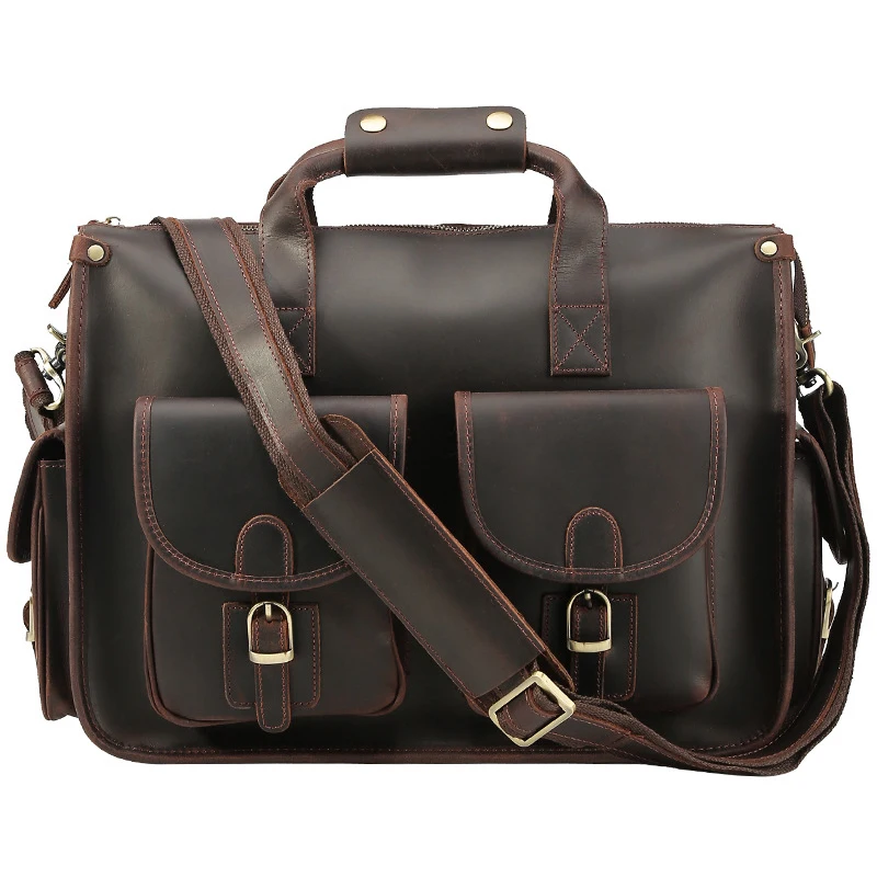 MAHEU Men's Leather Handbags Business Briefcase For Men Male 100% Genuine Leather Commuter Bag Thick Cowskin Men Handbag 13.6