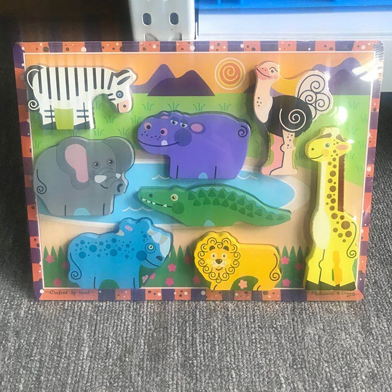 

Baby Montessori Wooden 3D Animals Puzzle Matching Board Toys Baby Fine Motor Training Early Education Puzzle Lion Elephant