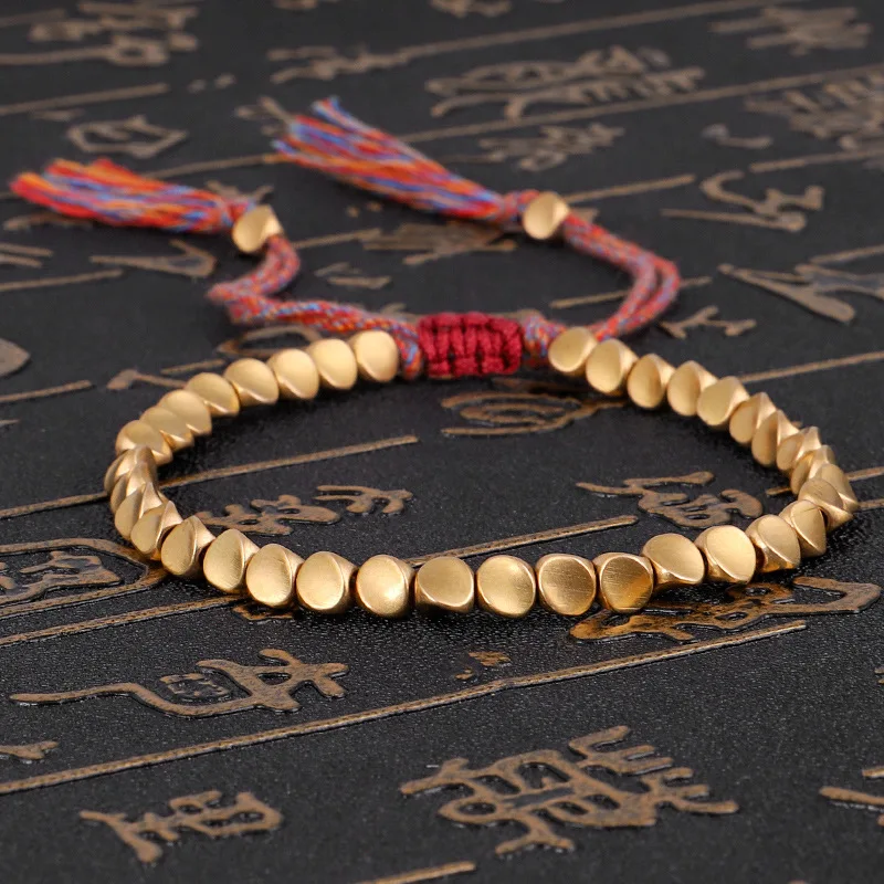 

Handmade Tibetan Buddhist Braided Cotton Copper Beads Lucky Rope Bracelet & Bangles For Women Men Thread Bracelets
