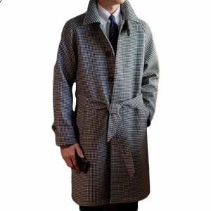 Winter Suit Coat Houndstooth Outfit  One Piece  Long Length Custom Made British Style with Sash Party Tuxedo