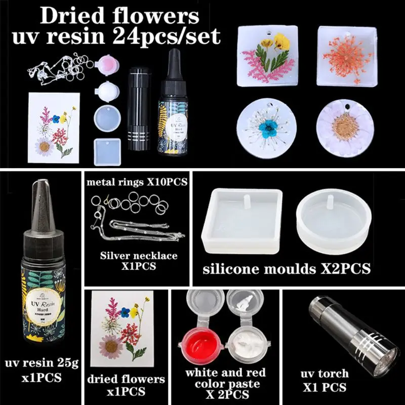 

DIY UV Resin Casting Mold Kit Pendant Silicone Mould Jewelry Necklace Crafts Making Dried Flower Epoxy Molds Set