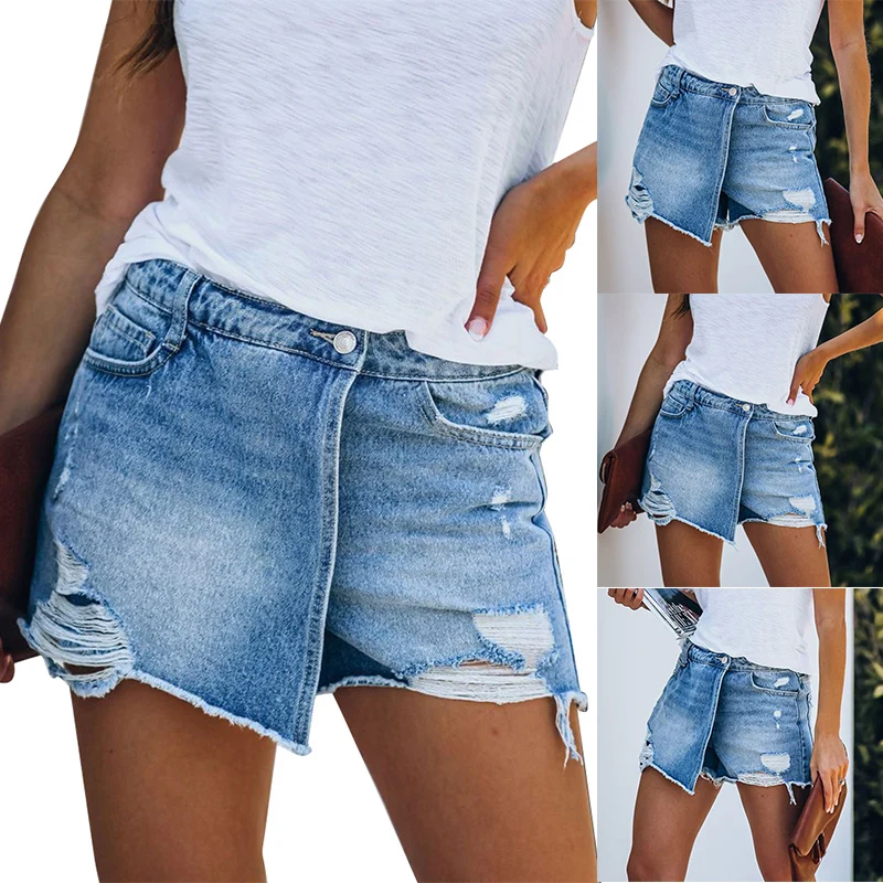 Fashion Ripped Denim Shorts Casual Button Denim Shorts Women Summer Party Comfortable Breathable Fashion High Waisted Street New