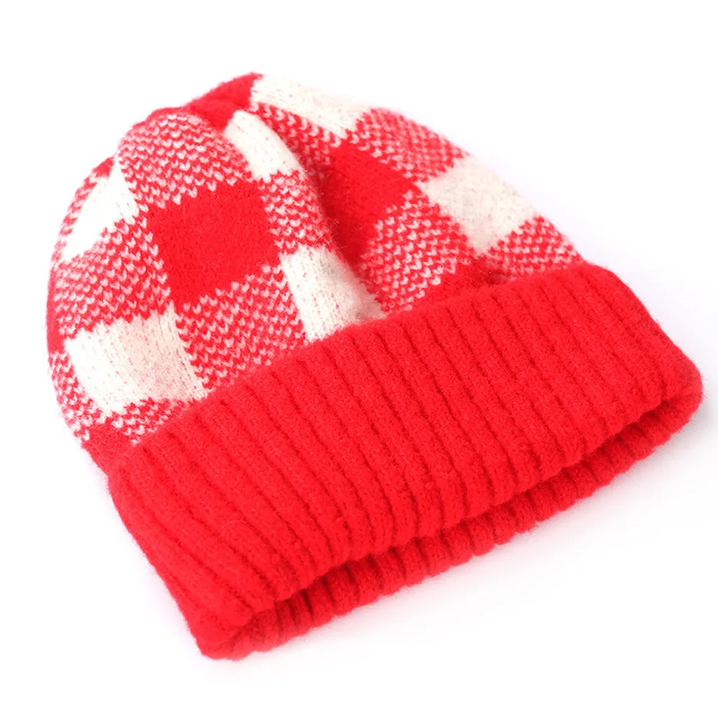 Рождество Кепки Для женщин детская зимняя шапка с плюшевой подкладкой в крупную