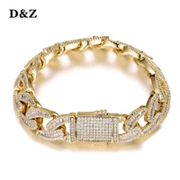 %c2%a0dz 15mm baguette cuban link bracelet spring buckle bling iced out cubic zirconia bracelet with solid back for men jewelry