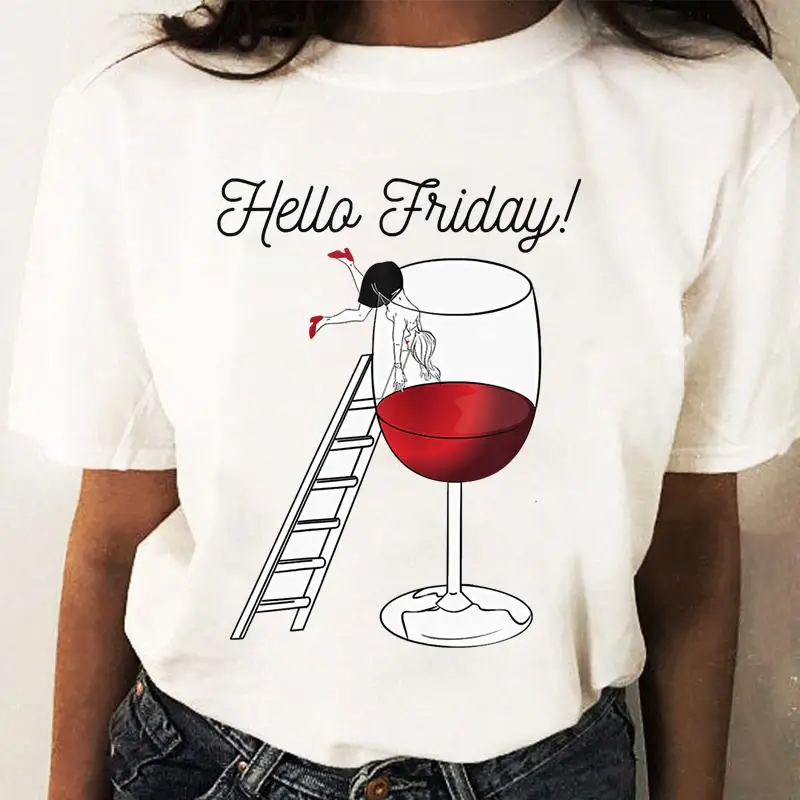 

Lovessales Wo Wine Love Graphic O Neck Short Sleeve 100% Cotton T-shirt