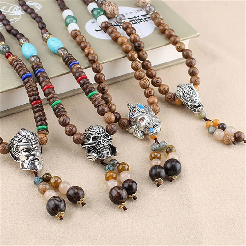 Новое модное ожерелье ретро этническое деревянное с Буддой Статуэтка-Подвеска