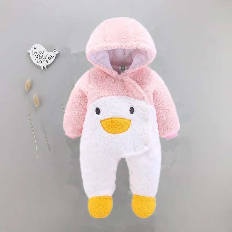 Коралловые детские комбинезоны из флиса Зимняя Теплая Одежда для новорожденных