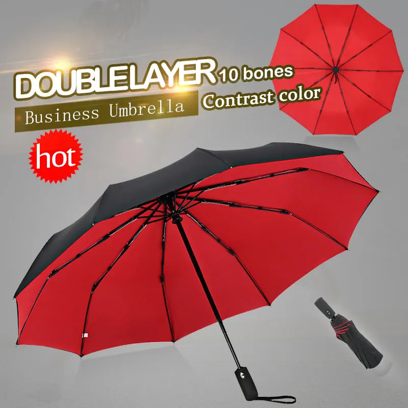 

Ветрозащитный двойной автоматический складной зонт, для мужчин и женщин, 10 косточек, роскошные большие деловые зонтики от дождя, для подарк...