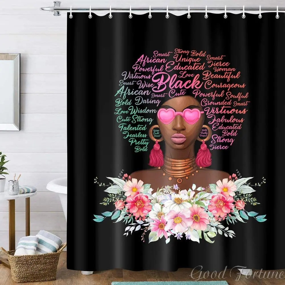 

Abstract Afro African American Black Women With Farmhouse Floral And Funny Inspirational Quotes Flowers Bathroom Decor