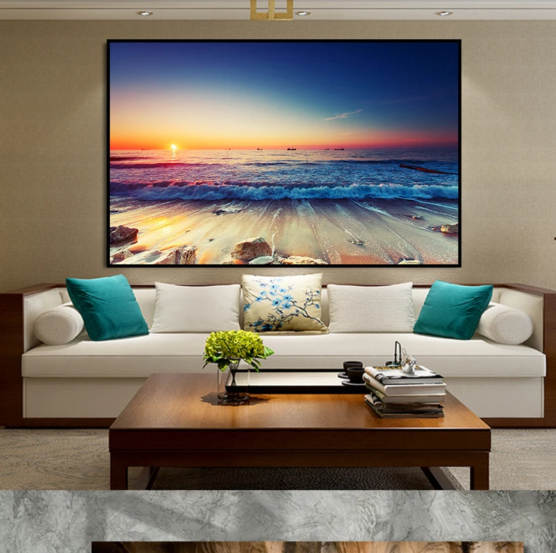 Современная простая Скандинавская Картина на холсте с изображением морского