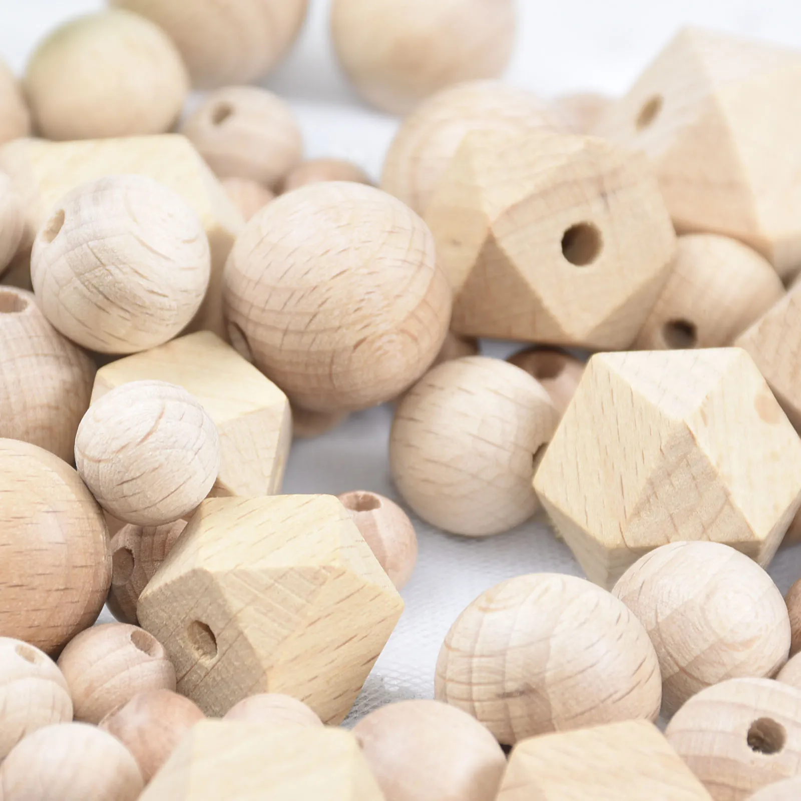 Cuentas hexagonales y redondas de madera de haya, 10-20MM, naturales, geom&eacute;tricas, sin terminar, para mordedor de beb&eacute;, DIY, 20 Uds.-0
