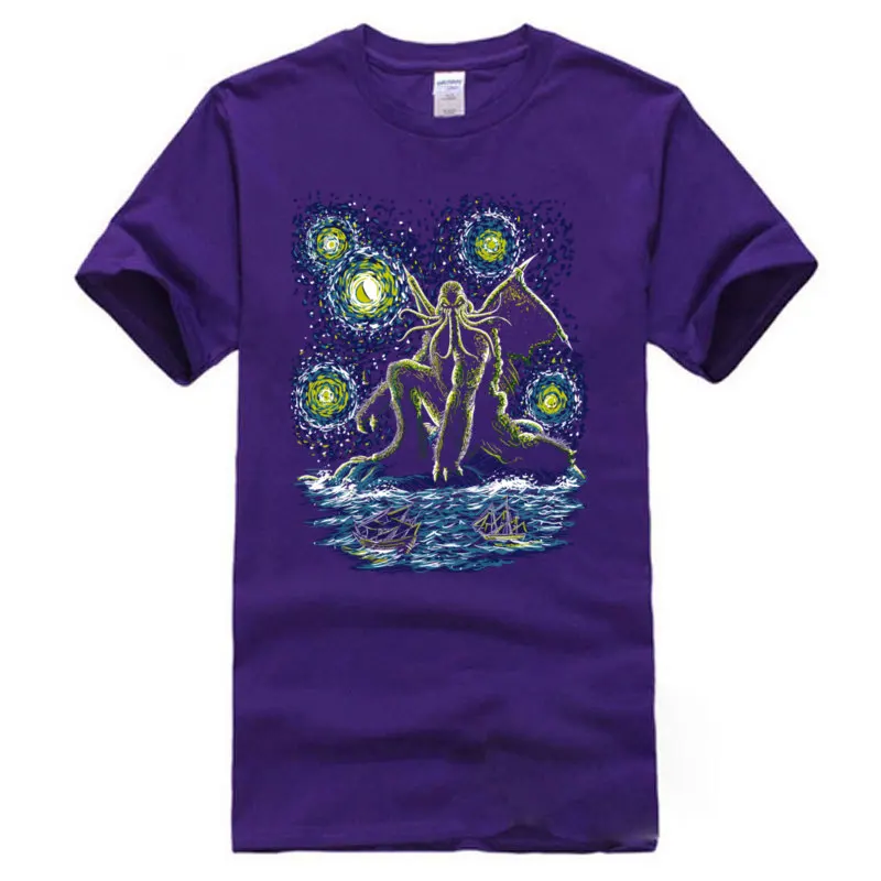 Футболки мужские с 3D-принтом звездной ночи Ктулху из чистого хлопка классическим