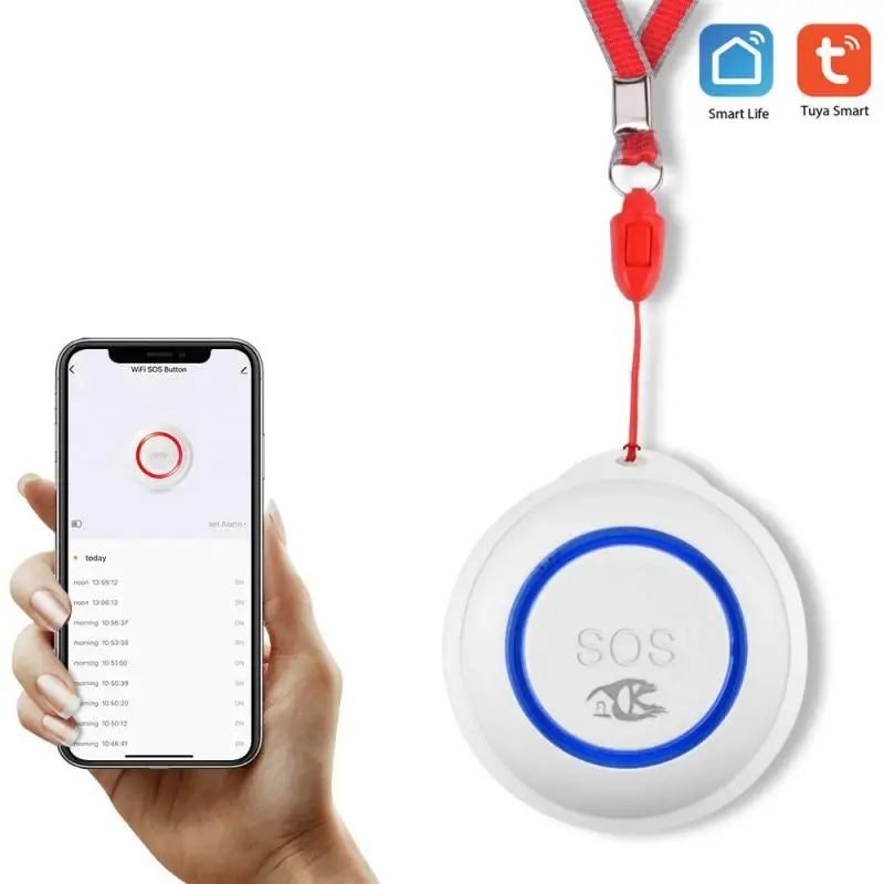 

Кнопка аварийной сигнализации Tuya WiFi SOS, умный беспроводной датчик сигнализации с одной кнопкой, кнопка помощи для пожилых людей, пульт диста...