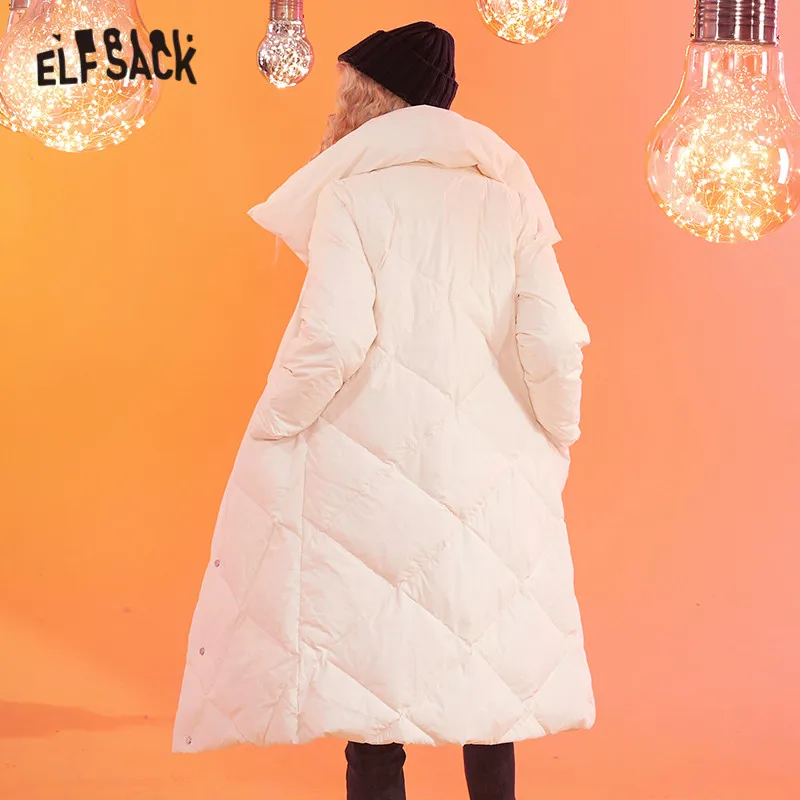 Женский однотонный пуховик ELFSACK черный Свободный Повседневный теплый на одной