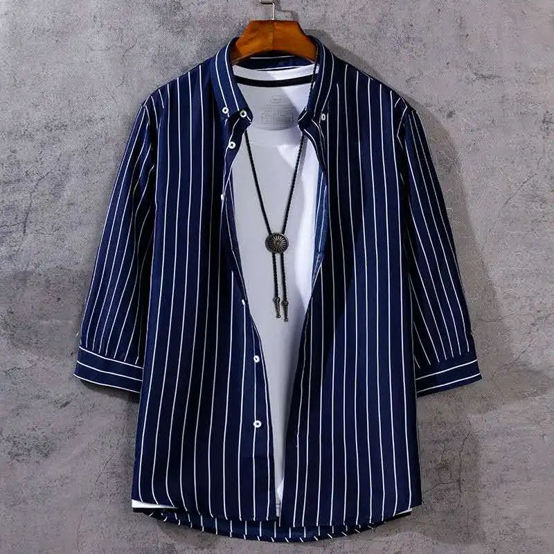 Новинка Повседневная одежда Рубашка в полоску с отложным воротником и длинными