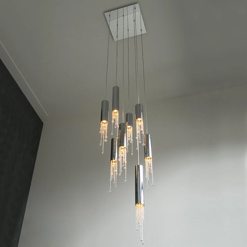Большая Современная Люстра для лестницы лобби прихожей хрустальная лампа